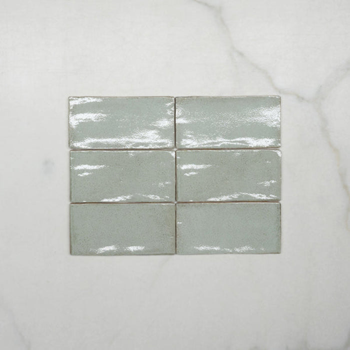 No Hand Pale Green Dianna Hand Made Subway Tile 75 x 150 x 9mm Spanish Ceramic  | The Blue Space
