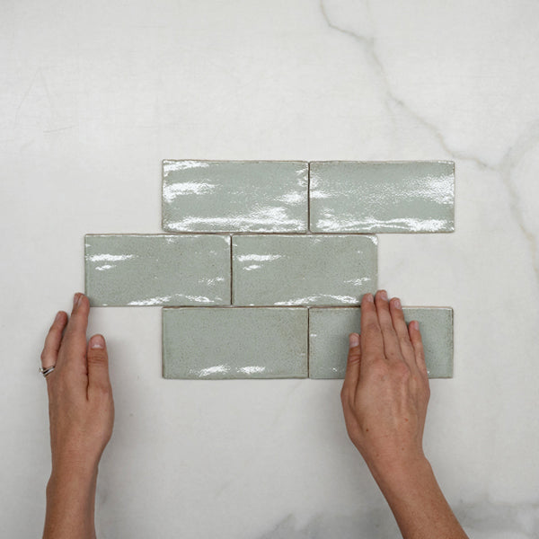 Pale Green Dianna Hand Made Subway Tile 75 x 150 x 9mm Spanish Ceramic  | The Blue Space