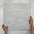 With Hand Pearl Ivy Vein Cut Travertine Look Tile Tech Grip 600 x 600 x 10mm Porcelain  - The Blue Space
