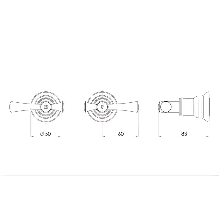 Line Drawing Phoenix Cromford Wall Top Assemblies Matte Black 134-0600-10-1 - The Blue Space