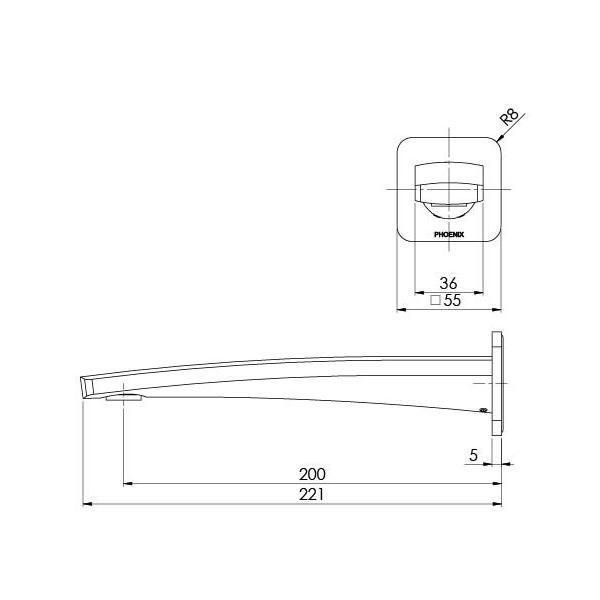 Phoenix Mekko Wall Bath Outlet 200mm - Brushed Carbon - Technical Drawing