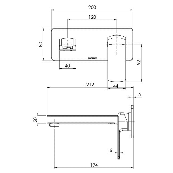 Phoenix Teva Wall Basin / Bath Mixer Set 200mm Trim Kit Only Chrome Phoenix Builders Range
