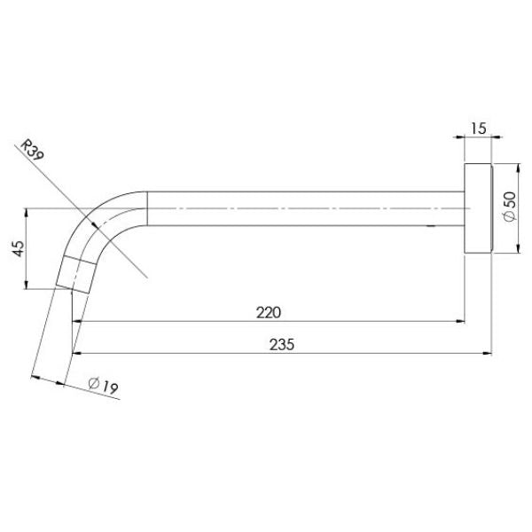 Phoenix Vivid Slimline Wall Basin Outlet 230mm - Brushed Nickel - VS7630-40 - Technical Drawing