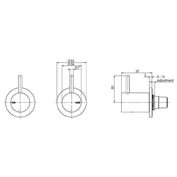 Phoenix Vivid Slimline Wall Top Assemblies - Chrome specs- line drawing and dimensions