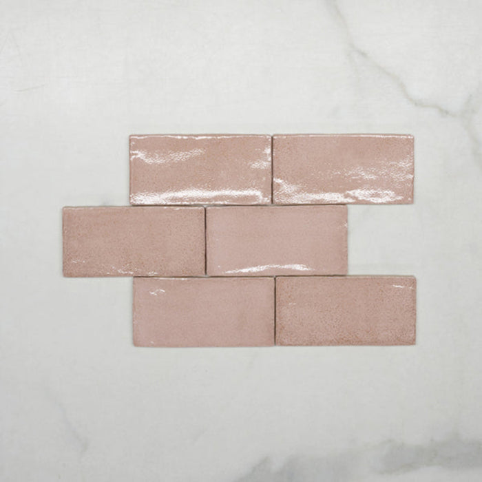 Pattern No Hand Pink Dianna Hand Made Subway Tile 75 x 150 x 9mm Spanish Ceramic  - The Blue Space