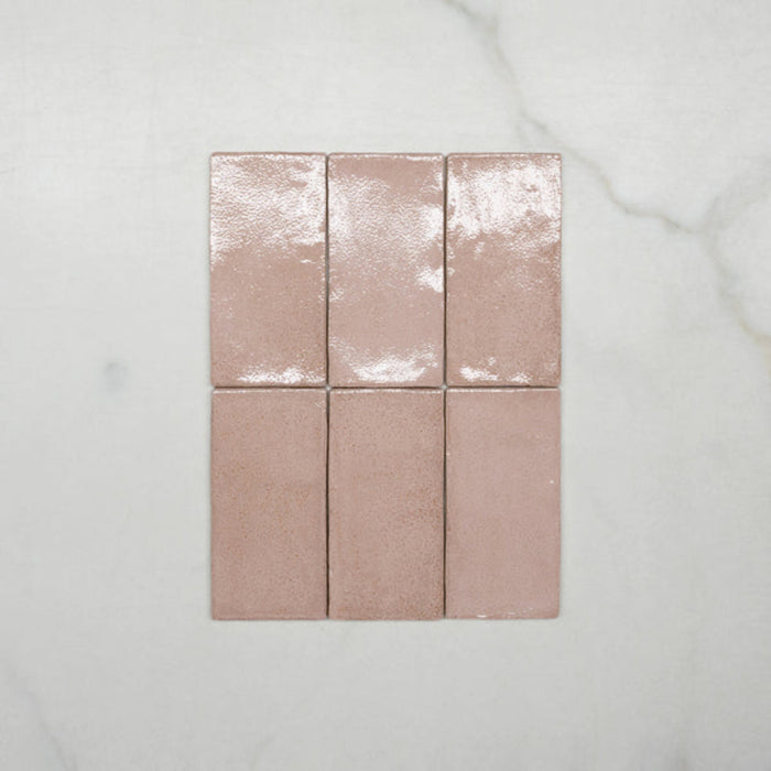 No Hand Pink Dianna Hand Made Subway Tile 75 x 150 x 9mm Spanish Ceramic  - The Blue Space