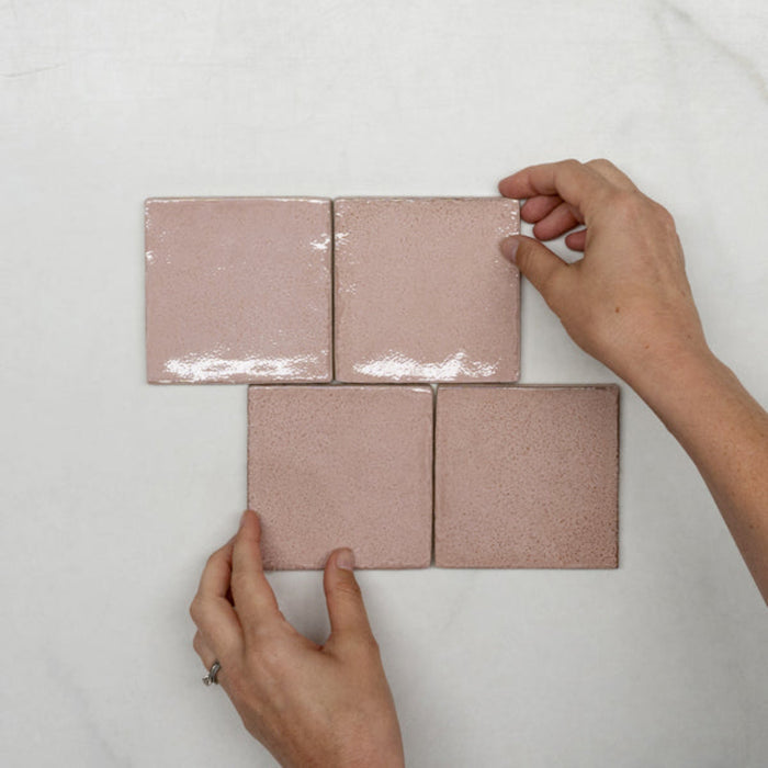 Pattern With Hand Pink Dianna Zellige Tile 100 x 100 x 9mm Spanish Ceramic  - The Blue Space