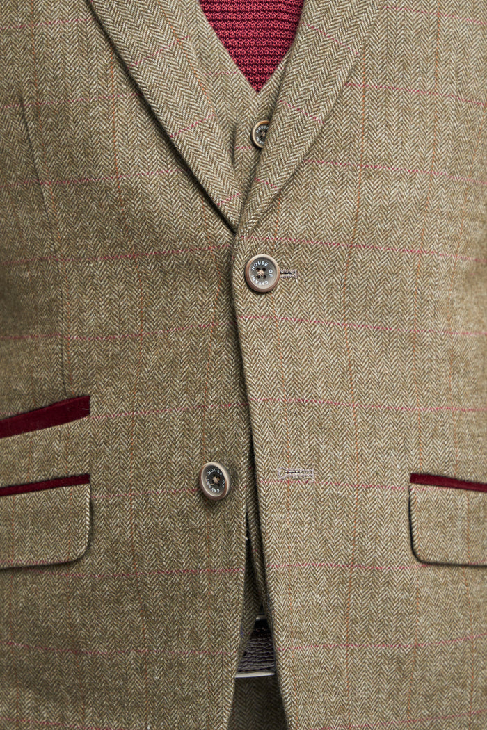 Sage Tweed Check Slim Fit Blazer - House of Cavani