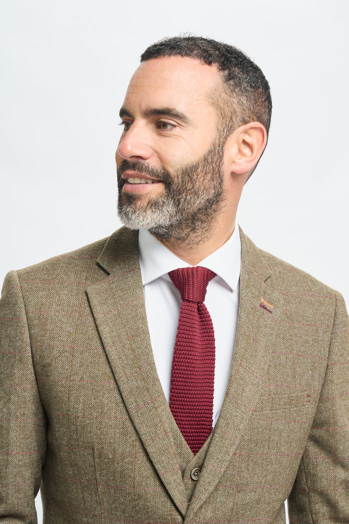 Sage Tweed Check Slim Fit Blazer - House of Cavani