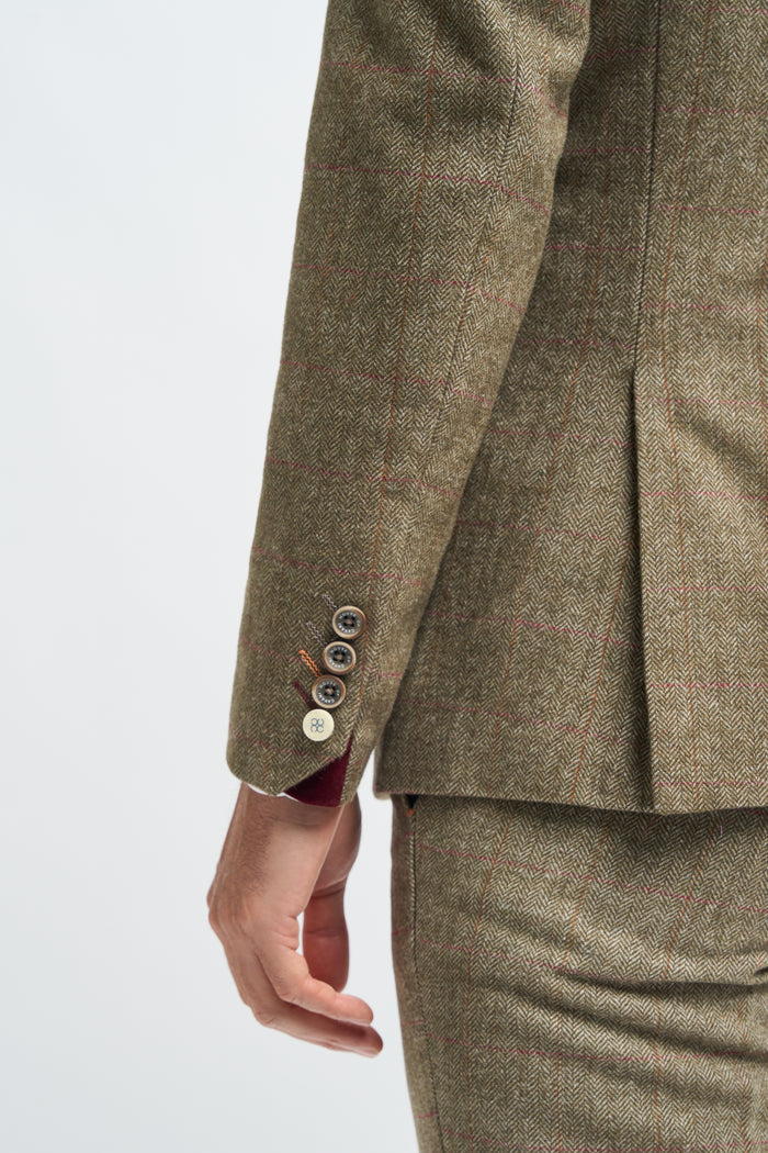 Sage Tweed Check Slim Fit Blazer - House of Cavani