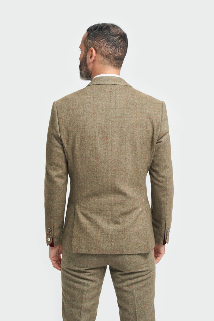 Sage Tweed Check Slim Fit Blazer - House of Cavani