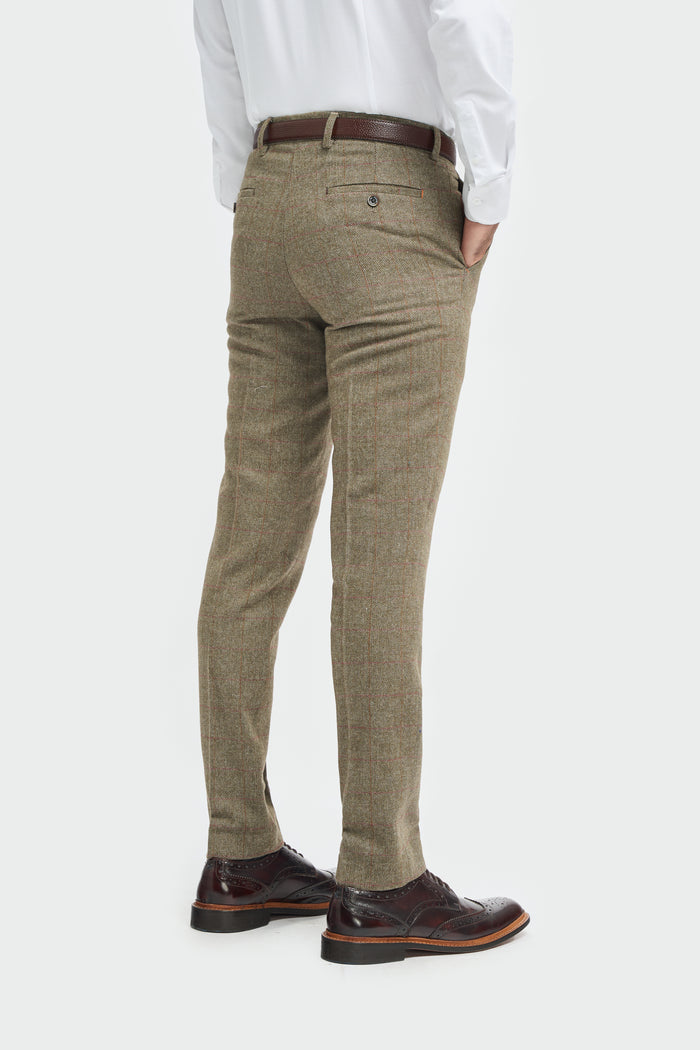 Sage Tweed Check Trousers - House of Cavani