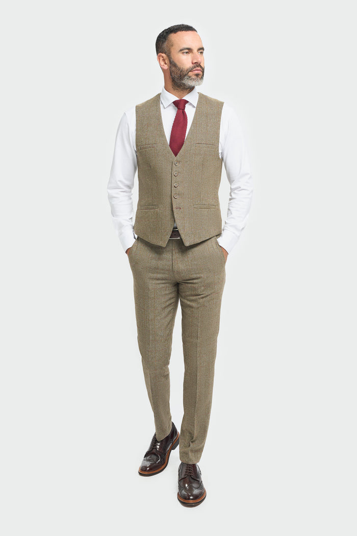 Sage Tweed Check Waistcoat - House of Cavani