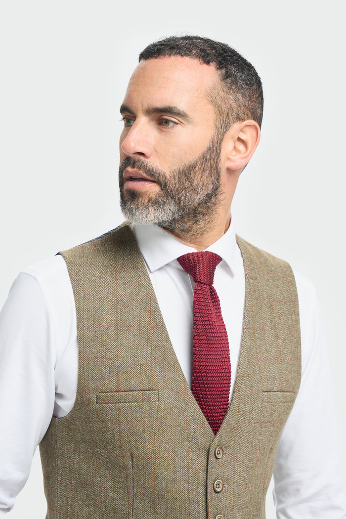 Sage Tweed Check Waistcoat - House of Cavani