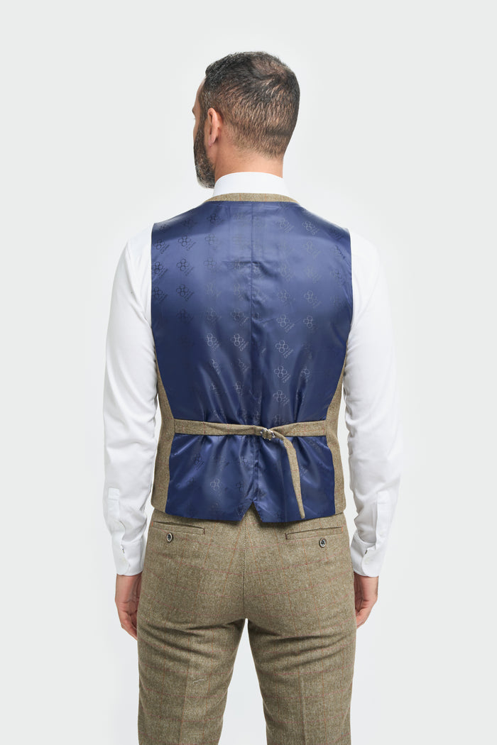 Sage Tweed Check Waistcoat - House of Cavani