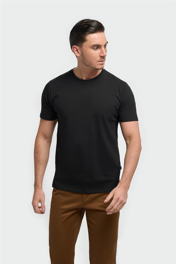 Sanchez Black Pure Cotton Stretch Fit Crew Neck T-Shirt