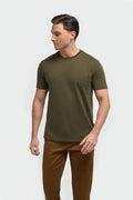 Sanchez Olive Pure Cotton Stretch Fit Crew Neck T-Shirt