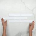 Pattern With Hand Sunset Bianco White Satin Flat Ceramic Tile 50x200mm  - The Blue Space