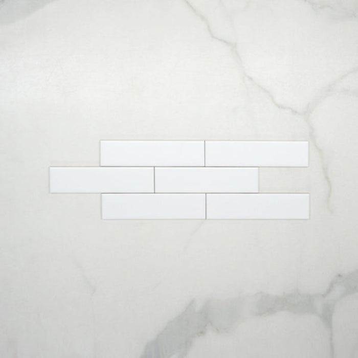 Pattern No Hand Sunset Bianco White Satin Flat Ceramic Tile 50x200mm  - The Blue Space