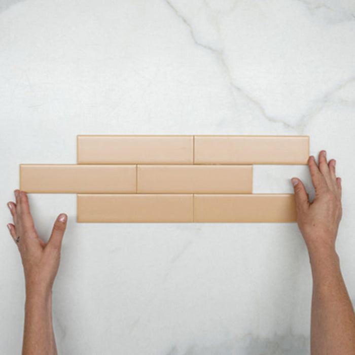 Pattern With Hand Sunset Terracotta Clay Satin Flat Ceramic Tile 50x200mm  - The Blue Space