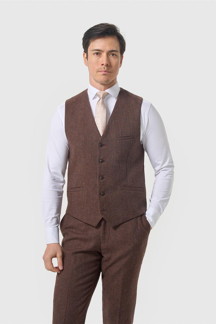 Thomas Dark Mahogany Tweed Waistcoat