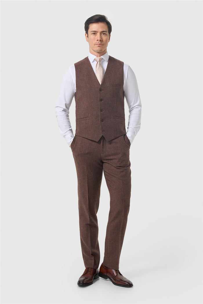 Thomas Dark Mahogany Tweed Waistcoat