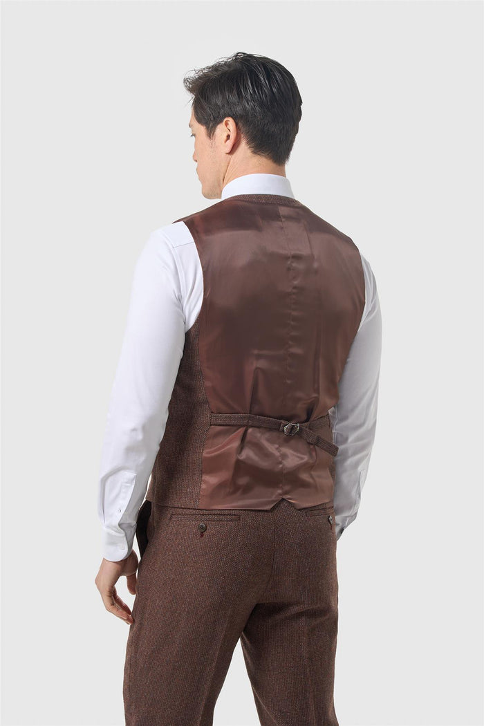 Thomas Dark Mahogany Tweed Waistcoat