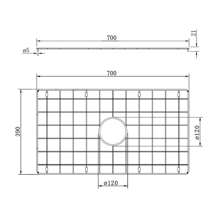 Technical Drawing Turner Hastings Novi 75x46 Protective Grid - Brushed Brass NO751SSG-BB - The Blue Space