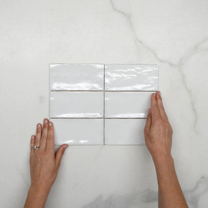 With Hand White Dianna Hand Made Subway Tile 75 x 150 x 9mm Spanish Ceramic  | The Blue Space