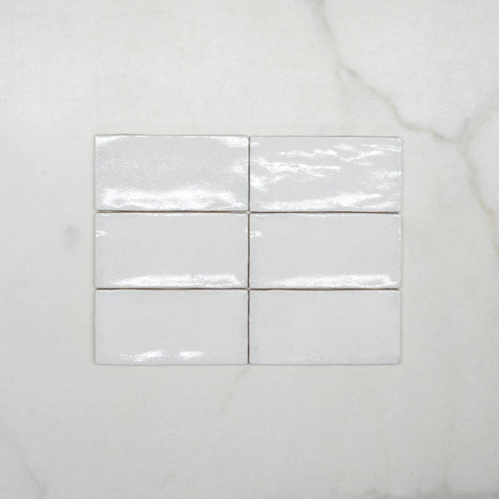 No Hand White Dianna Hand Made Subway Tile 75 x 150 x 9mm Spanish Ceramic  | The Blue Space