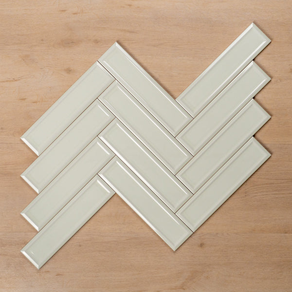 Whitehaven Green Gloss Frame Ceramic Subway Tile 68x280mm Herringbone Pattern - The Blue SpaceWhitehaven Green Gloss Frame Ceramic Subway Tile 68x280mm Brick Pattern - The Blue Space