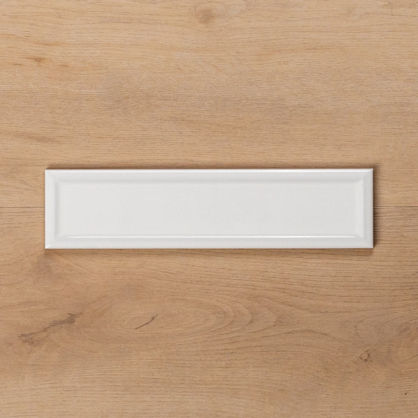 Sample of Whitehaven White Gloss Frame Ceramic Subway Tile - The Blue Space