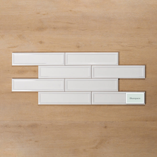Whitehaven White Gloss Frame Ceramic Subway Tile 68x280mm Brick Pattern - The Blue Space