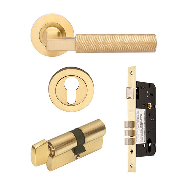 Zanda Zurich Entrance Set 70mm Cylinder (Key/Turn) Satin Brass inclusion kits online at The Blue Space